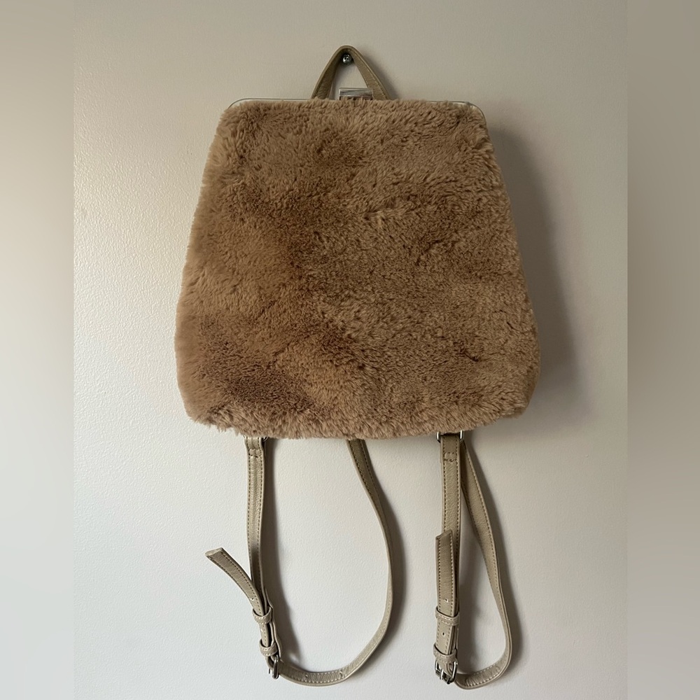Women’s Enzo Angiolini Mink Taupe Pink Elegant Faux Fur Backpack Purse